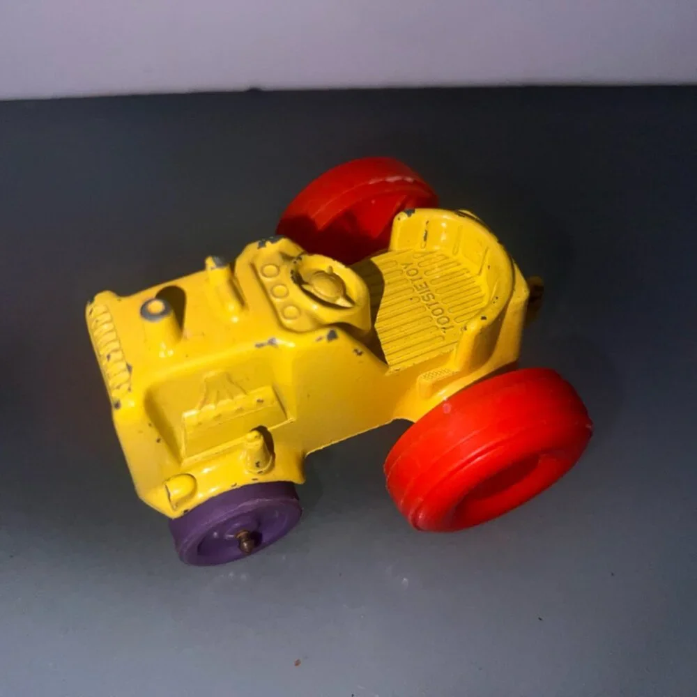 Vintage 1967 Tootsietoy Diecast Yellow Tractor with Orange‎ & Purple Tires (No)